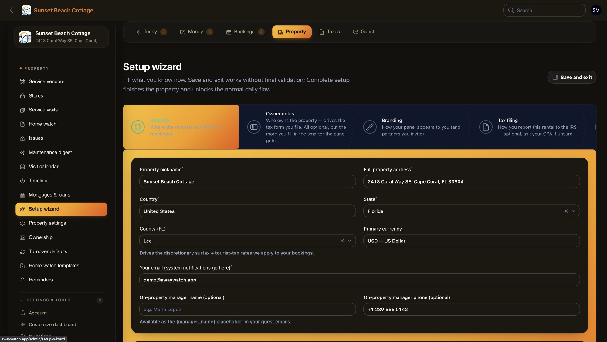 Setup wizard